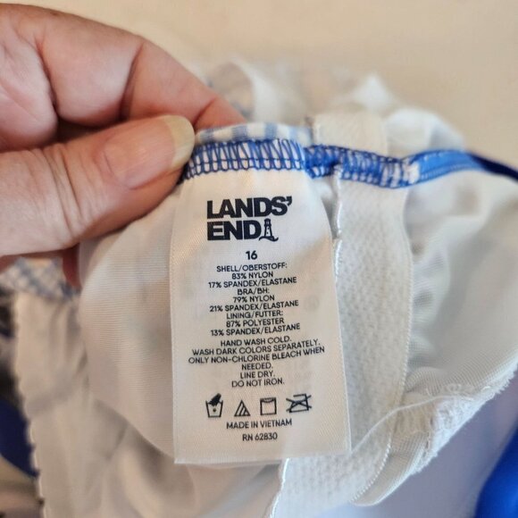 LANDS' End Size 16 Gingham Blue Check with Floral Print Tankini Top - Picture 7 of 9